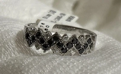 Size 5 Vintage New 925 Sterling Silver Marcasite Black Clear Sparkly CZ Ring - Image 1 of 2