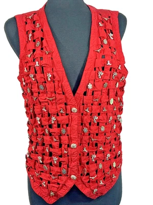 De Colección Rodeo Southwest Charm Chaleco Mujeres M Western Angel Botas Baratija Enrejado Rojo Foto 1 de 4