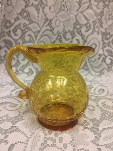 Jarrón ámbar aplicado con mango vintage soplado a mano jarra craquelada de vidrio - Imagen 1 de 6