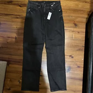 Express Ladies High Waisted Black Rhinestone Button Modern Straight Jeans NWT 6R - Picture 1 of 3