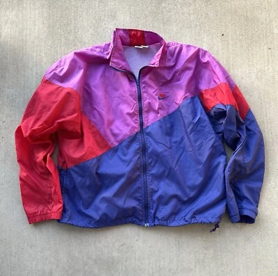 Cortavientos Nike Vintage Bloque de Color Años 80 Gris Etiqueta Rosa Púrpura  Foto 1 de 4