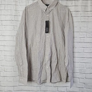 Esprit Men’s Striped Button Down Shirt L Regular Fit Cotton Cream Brown - Picture 1 of 15