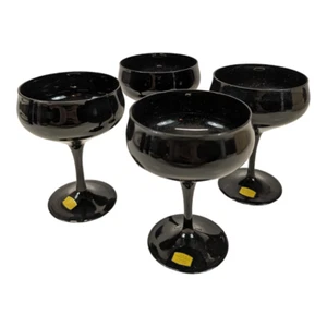 Ebony Black Champagne Glasses TIDE German Set of 4 West Germany Crystal 5 3/8"" - Picture 1 of 5