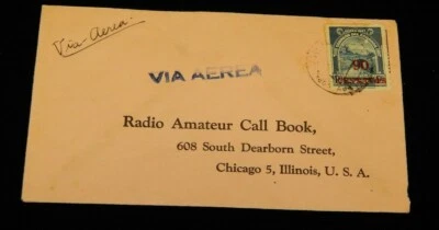 Cubierta de colección, ECUADOR, sello de sobreimpresión, a Chicago, IL, libro de llamadas de radioaficionados, 1947 Foto 1 de 2