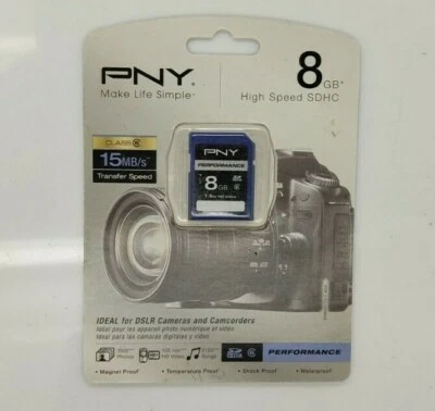 PNY 8 GB SDHC High Speed 15MB/s Ideal for DSLR Cameras & Camcorders - NEW  - Image 1 of 2