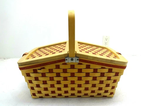 2006 Beautiful Longaberger Large Rare Red Picnic Basket W/Protector & Divider Cover
