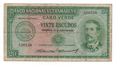 CAPE VERDE PORTUGAL 20 ESCUDOS 1958 PICK 47 LOOK SCANS - Image 1 of 2