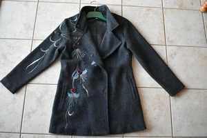 New Carson Women's Floral Embroidered Wool Coat Jacket Medium Charcoal Free Ship - Picture 1 of 10