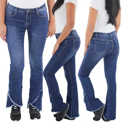 SOTALA Damen Schlaghose Bootcut Flared Hüft Stretch Jeans Hose 5 Pocket Blau - Bild 1 von 4