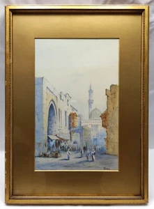 FRANK CATANO SIGNED ORIGINAL ANTIQUE WATERCOLOUR PAINTING MARKET SCENE IN CAIRO - Picture 1 of 24