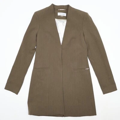 Calvin Klein Women's 2P Collarless Topper Jacket Green Open Front Blazer - Image 1 of 4