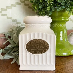 THL Classic TEA Canister Ripples & Lattice Off-white Bronze Label 6.5" - Picture 1 of 7