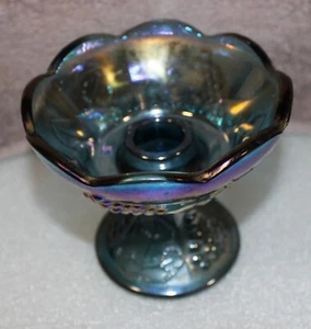 Vintage Iridescent Blue Harvest Grape with Leaves Pattern Taper Candle Holder - Picture 1 of 7