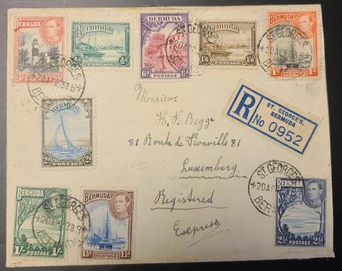 Bermuda 1938 Registered Cover Number 0952 St. Georges Caribbean 9  Nice Stamps Cover