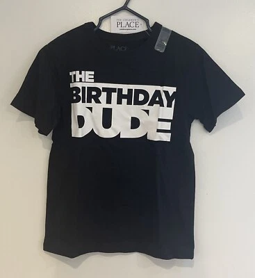 Camisa TCP Kids Boys The Birthday Dude gola redonda algodão manga curta preta XS nova com etiquetas - Imagem 1 de 2