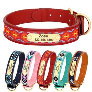 S-XL Embroidered Leather Dog Collar Personalised Custom Pet Name Number Engraved - Picture 1 of 17