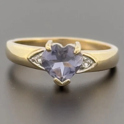 Anillo Corazón Tres Piedras Iolita Oro Amarillo 9ct Talla N Sello Foto 1 de 4