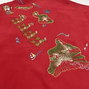 Xmas Tori Richard Silk Santa Ho Ho Ho Hawaii Embroidered Hawaiian Shirt Sz S Red - Picture 1 of 11