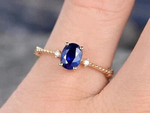 1.10 Ct Oval Cut Natural Sapphire Diamond Ring of wife 14K Rose Gold size6 - Picture 1 of 8