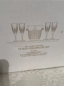 Vtg Shannon Crystal By Godinger Dublin Champagne Set 4 Flutes, Ice Bucket ,Tray - Picture 1 of 24