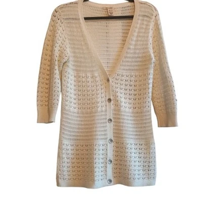 DKNY 100% Cotton Open Weave Cardigan Sz S Long Boho Layering Coastal Grandma - Image 1 of 4