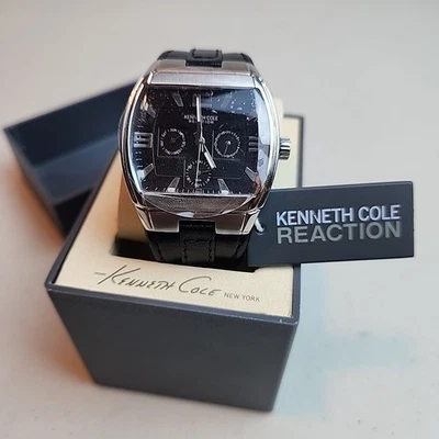 NEW Kenneth Cole Mens Watch KC1333 Multifunction Black Leather Strap Dial - Image 1 of 4