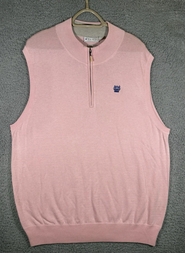 PETER MILLAR 1/4 Cremallera Suéter Chaleco XL SOMERSET HILLS CC Rosa Seda Mezcla Cachemira Foto 1 de 4