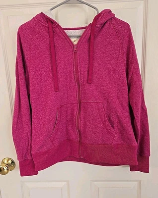 Faded Glory Womens Fleece Lined Maroon Magenta Zipper Hoodie Size L 12-14 Large  - Image 1 of 3