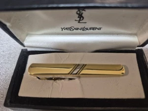 Auth Yves Saint Laurent YSL  Icon gold &  silver tie pin tie clip tie bar - Picture 1 of 12