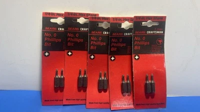 Lot of 5 🔩 Craftsman No.0 Phillips Bits – 1/4” Hex Shank – Model 9-2586 – New - Image 1 of 4