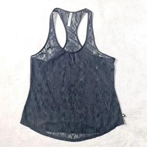 Fabletics Size L Black Lace Stretch Razorback Activewear Tank Top - Picture 1 of 7