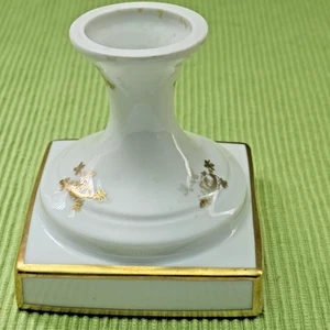 Limoges France Porcelain Candlestick Holder Gold Trim Floral - Picture 1 of 10