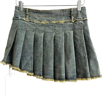 Elfric Eden Y2K Pleated Denim Mini Skirt M Asymmetrical Grunge Academia Harajuku - Image 1 of 4
