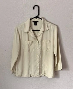 Anne Carson Silk Blouse Women M Cream Button Front Long Sleeve Pockets - Picture 1 of 8