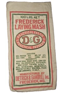 Vintage D&G Geflügel Vieh 100 Pfund Futtersack Tasche FREDERICK MD. PRAKTISCHE FEEDER - Bild 1 von 11
