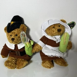 Set of 2 March of Dimes Thanksgiving Teddy Bear Plushes Samuel Heather 8-9" - Picture 1 of 9