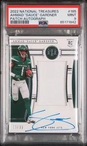 Parche autógrafo 2022 National Treasures Ahmad “Sauce” Gardner #185 56/99 PSA 9 - Imagen 1 de 2