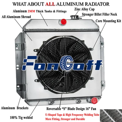 NEW 3 Row Radiator+Shroud Fan FOR 1960-1962 Chevy C10 C20 C30 Pickup Aluminum Foto 1 de 4