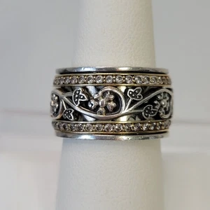 Vintage 925 PZ signierter Triple Spinner Ring zweifarbig Gold Sterlingsilber Gr-9 Nachlass - Bild 1 von 1