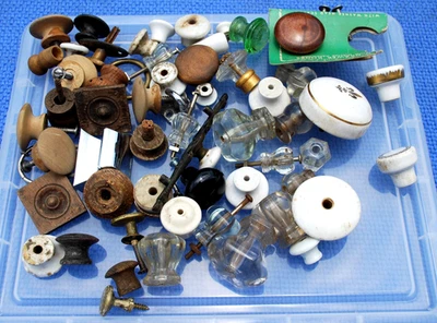 Porcelain Wood Glass Lot 60 Cabinet Door Drawer Knobs Vintage Antique Hardware - Image 1 of 4