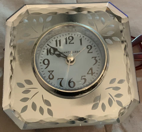 Vintage Chanticleer Table Alarm Clock with Etched Mirror Glass Cover