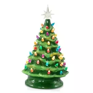 13 Inch Ceramic Christmas Tree, Pre-lit Tabletop Christmas Tree with Green - Picture 1 of 7