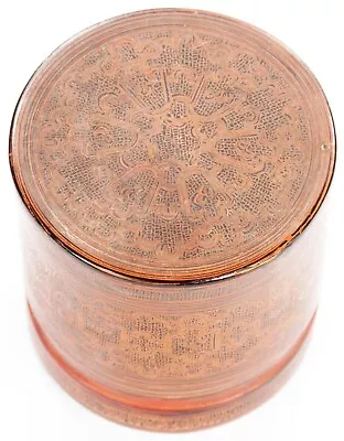 Antique Vintage Burmese Red Lacquer Box Container Burma SE Asian Cylindrical Old • 47.31$