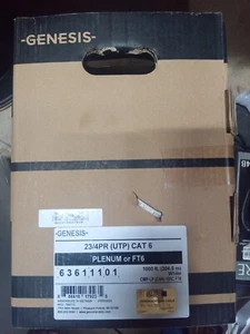 Genesis CAT 6 Cable UTP Plenum 1000 FT Box White 63611101 - Afbeelding 1 van 1