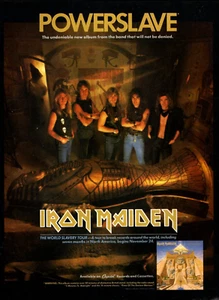 De colección Años 80 IRON MAIDEN POWERSLAVE REVISTA ANUNCIO IMPRESO Álbum Lanzamiento y Gira Pinup Página - Imagen 1 de 1