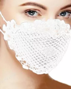 wunderschöne Spitzenmaske aus Stoff NEU weiß wieder verwendbar maschinenwaschbar - Bild 1 von 3