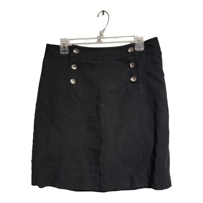 Vintage WORTH LINEN SKIRT  Black 6 Button SAILOR  A Line Skirt Women's Size 10.  - Image 1 of 4