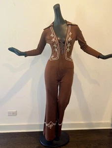 Vtg 70s Fredericks Of Hollywood Jumpsuit Western Dress Bell bottom Pants S 80s - Picture 1 of 8