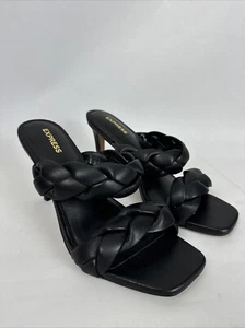 New Express Black Braided Double Band Heeled Sandals Size 8 - Picture 1 of 4