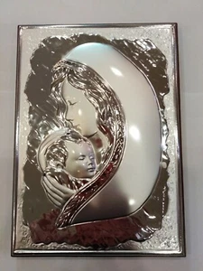 ICONA SACRA " MATERNITA'" (15CM X 20CM) LEGNO E ARGENTO 925,NUOVA ASTUCCIATA - Picture 1 of 1